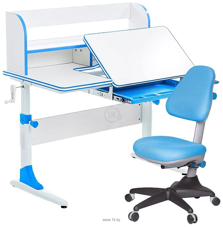 Фотографии Anatomica Study-100 Lux + органайзер со светло-голубым креслом KD-2 (белый/голубой)