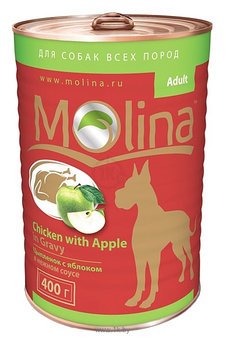 Фотографии Molina Консервы для собак Цыпленок с яблоком в нежном соусе (0.4 кг) 1 шт.