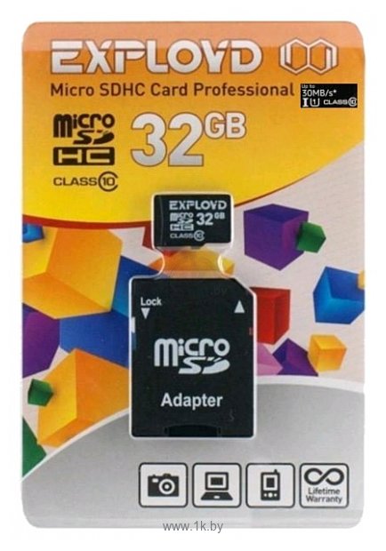 Фотографии EXPLOYD microSDHC Class 10 UHS-I U1 30MB/s 32GB + SD adapter
