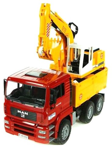 Фотографии Bruder MAN TGA Construction truck with Liebherr Excavator 02751