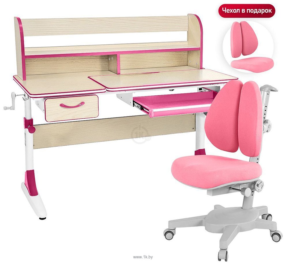 Фотографии Anatomica Study-120 Lux + надстройка + органайзер + ящик с розовым креслом Armata Duos (клен/розовый)