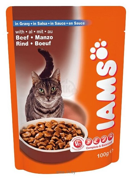 Фотографии Iams Cat Pouch Adult with Beef in Gravy (0.1 кг) 22 шт.