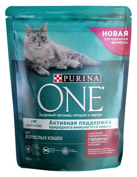 Фотографии Purina ONE Для взрослых кошек с высоким содержанием Говядины и цельными злаками (0.75 кг)