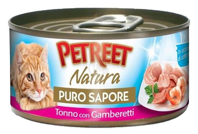 Фотографии Petreet (0.07 кг) 1 шт. Puro Sapore Кусочки тунца с креветками в рыбном супе