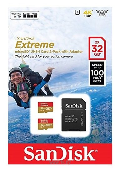 Фотографии SanDisk Extreme microSDHC Class 10 UHS Class 3 V30 A1 100MB/s 2x32GB