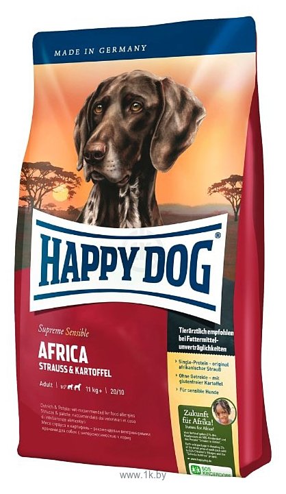 Фотографии Happy Dog (1 кг) Supreme Sensible - Africa со страусом и катрофелем