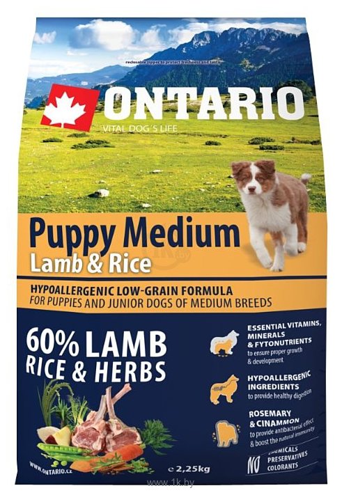 Фотографии Ontario (2.25 кг) Puppy Medium Lamb & Rice
