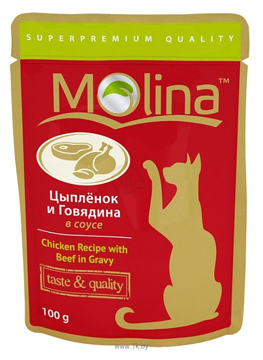 Фотографии Molina Пауч для кошек Цыпленок и говядина в соусе (0.1 кг) 24 шт.