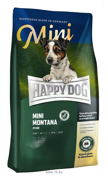 Фотографии Happy Dog (1 кг) Mini Montana для взрослых собак мелких пород с кониной