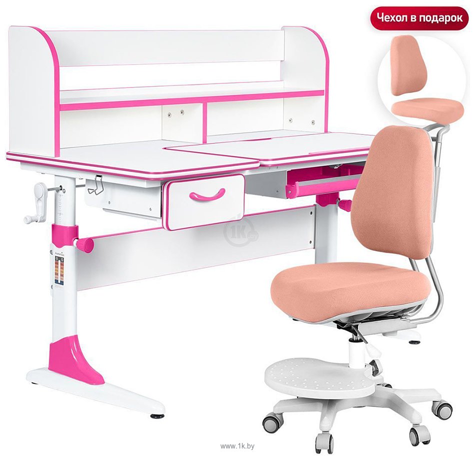 Фотографии Anatomica Study-120 Lux + надстройка + органайзер + ящик со светло-розовым креслом Ragenta (белый/розовый)