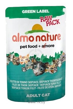 Фотографии Almo Nature Green Label Raw Pack Adult Cat Skipjack Tuna Fillet (0.055 кг) 24 шт.