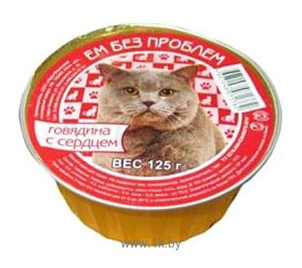 Фотографии Ем Без Проблем Консервы для кошек Говядина с сердцем (0.125 кг) 16 шт.