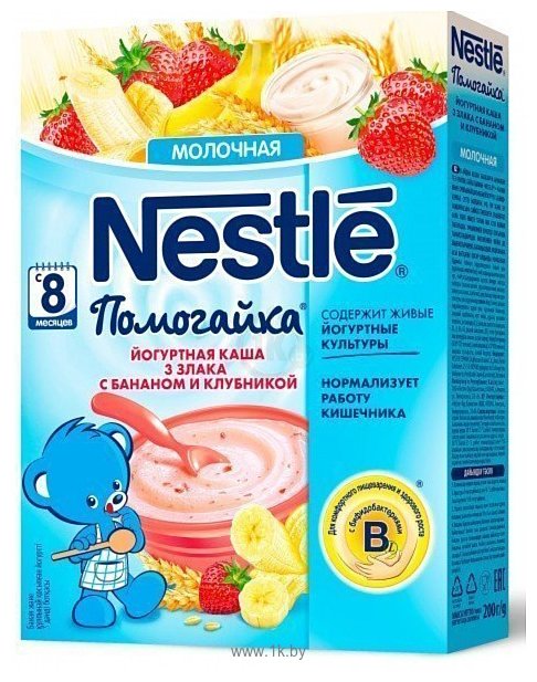 Фотографии Nestle Помогайка 3 злака йогуртная (банан, клубника), 200 г