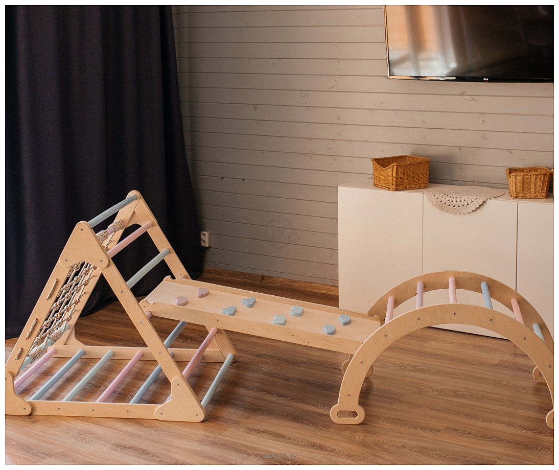 Фотографии Милая Мебель Комплекс 3 в 1: Пиклер с канатом, качалка, скалодром (цветной)