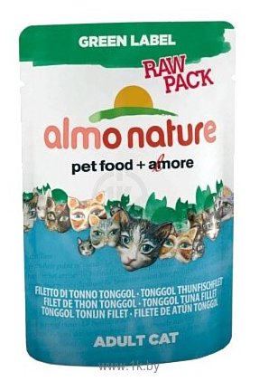 Фотографии Almo Nature Green Label Raw Pack Adult Cat Tonggol Tuna Fillet (0.055 кг) 1 шт.
