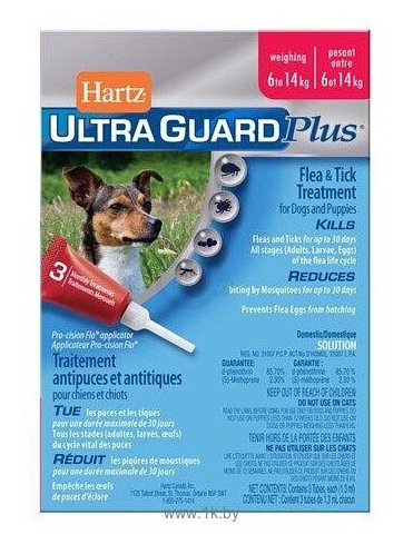 Фотографии Hartz UltraGuard Plus капли от клещей и блох на холку для собак весом 6–14 кг 1,3 мл