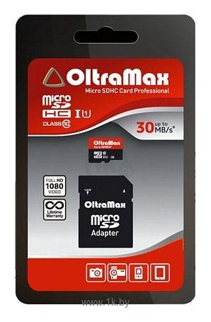 Фотографии OltraMax microSDHC Class 10 UHS-1 30MB/s 16GB + SD adapter