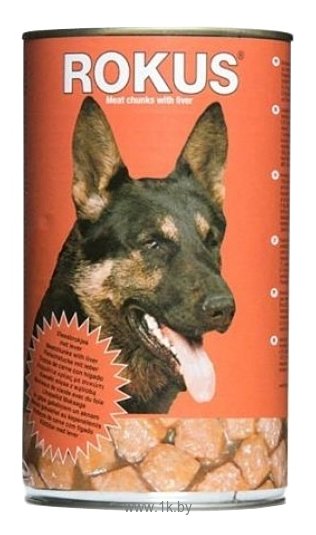 Фотографии ROKUS Для собак мясные кусочки с печенью консервы (1.25 кг) 1 шт.