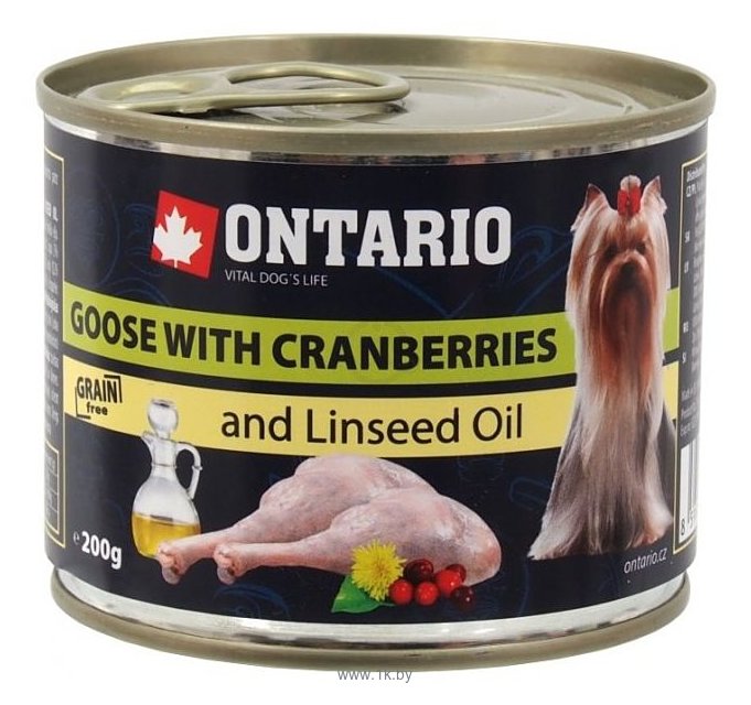Фотографии Ontario (0.2 кг) 1 шт. Консервы Dog Goose, Cranberries, Dandelion and Linseed Oil