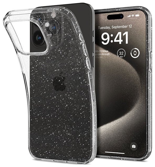 Фотографии Spigen Liquid Crystal Glitter для iPhone 15 Pro Max ACS06559 (затемненный/прозрачный)