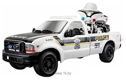 Фотографии Maisto Форд F-350 Полицейский пикап с мотоциклом 32186 (белый)