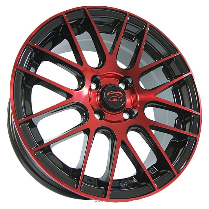 Фотографии Sakura Wheels 3194 6.5x15/4x100 D73.1 ET35 Черный с красным