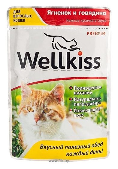 Фотографии Wellkiss Нежные кусочки ягненок и говядина для кошек пауч (0.1 кг) 1 шт.