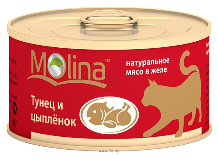Фотографии Molina (0.08 кг) 4 шт. Консервы для кошек Тунец и цыпленок