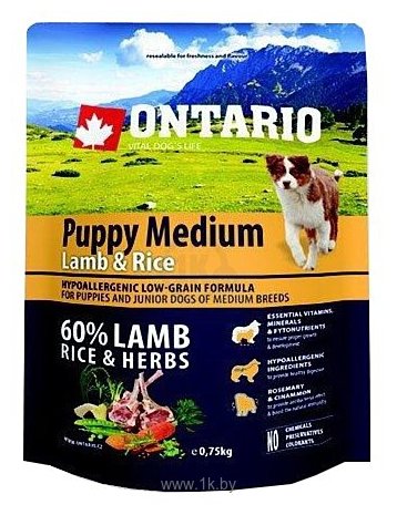 Фотографии Ontario (0.75 кг) Puppy Medium Lamb & Rice