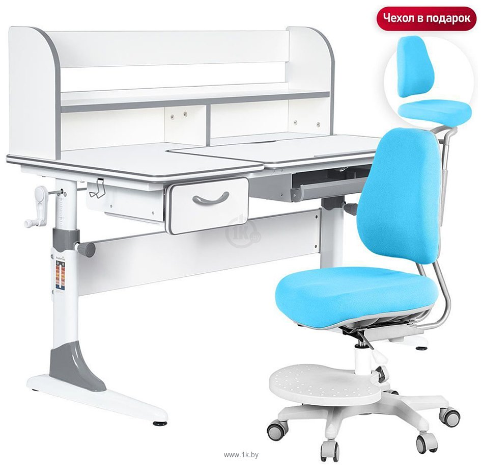 Фотографии Anatomica Study-120 Lux + надстройка + органайзер + ящик с голубым креслом Ragenta (белый/серый)