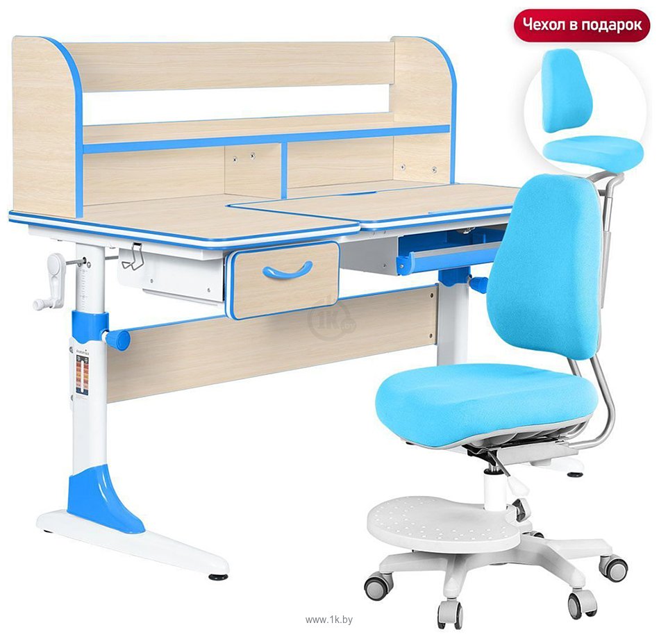 Фотографии Anatomica Study-120 Lux + надстройка + органайзер + ящик с голубым креслом Ragenta (клен/голубой)