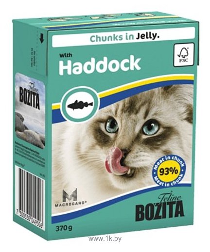 Фотографии Bozita Feline chunks in jelly with Haddock (0.37 кг) 16 шт.