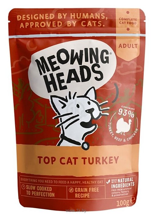 Фотографии Meowing Heads (0.1 кг) Паучи Top-Cat Turkey для взрослых кошек, индейка