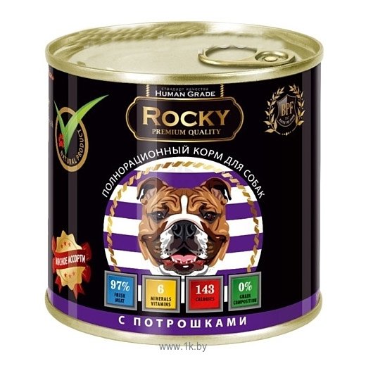 Фотографии Rocky (0.75 кг) 1 шт. Мясное ассорти с Потрошками для собак