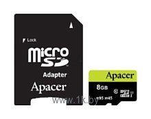 Фотографии Apacer microSDHC Card Class 10 UHS-I U1 (R95 W45 MB/s) 8GB + SD adapter
