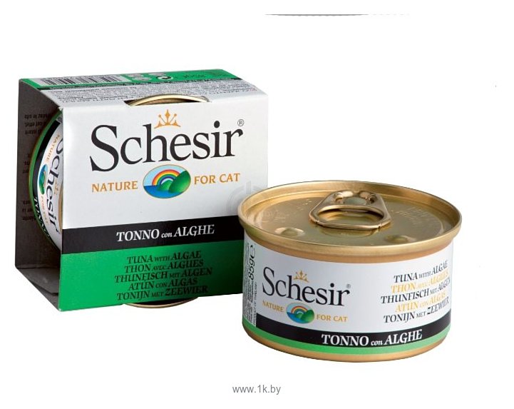 Фотографии Schesir (0.085 кг) 1 шт. Кусочки в желе. Тунец с водорослями. Консервы для кошек