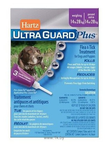 Фотографии Hartz UltraGuard Plus капли от клещей и блох на холку для собак весом 14–27 кг 4,1 мл