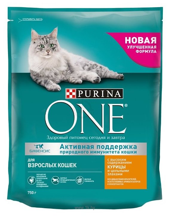 Фотографии Purina ONE Для взрослых кошек с высоким содержанием Курицы и цельными злаками (0.75 кг)