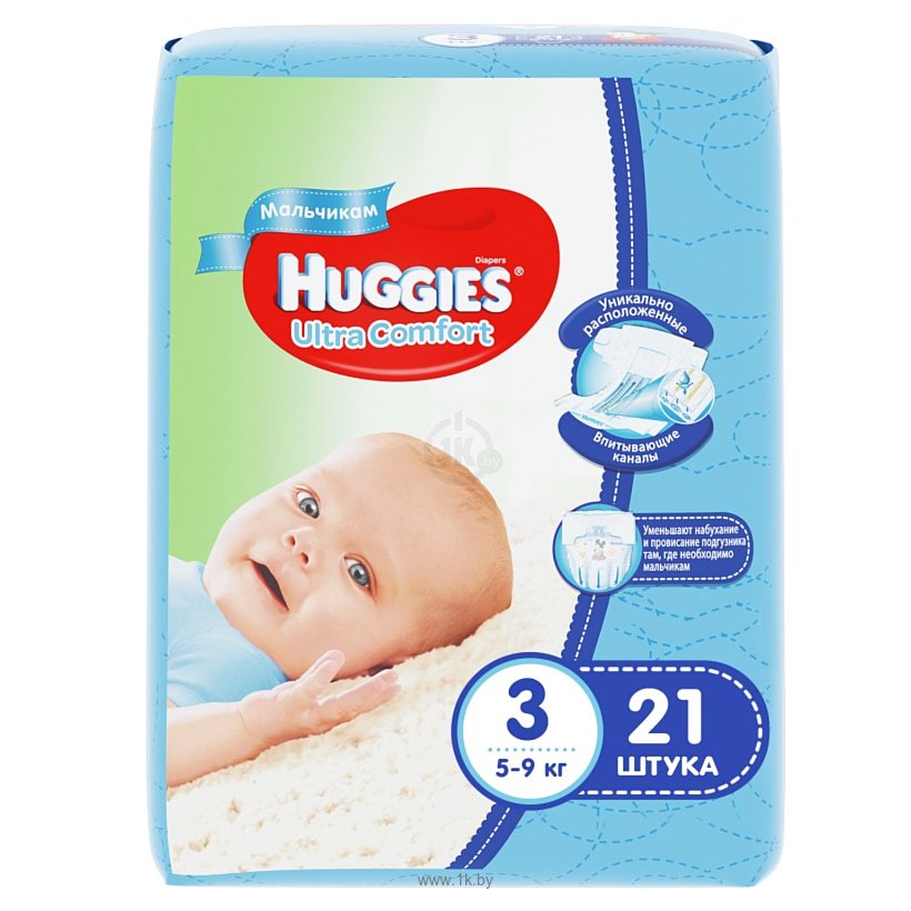 Фотографии HUGGIES Ultra Comfort 3 (5-9 кг) для мальчиков 21 шт