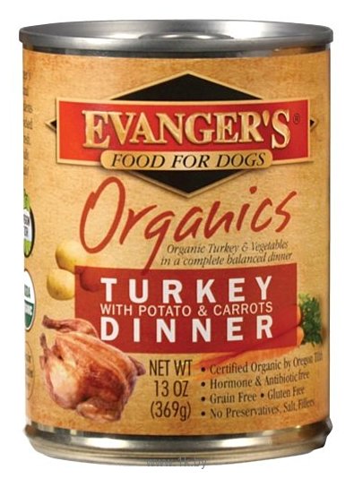 Фотографии Evanger's Organic Turkey with Potato & Carrots Dinner консервы для собак (0.369 кг) 1 шт.