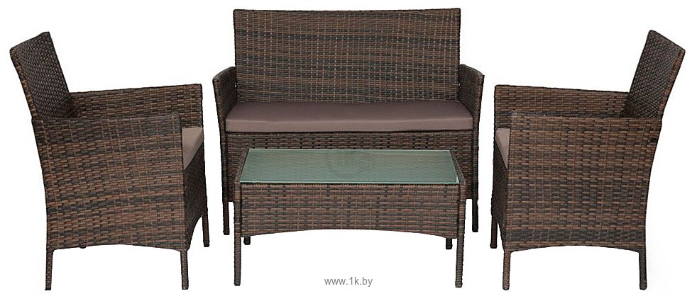 Фотографии TetChair 210013 (диван/2 кресла/стол со стеклом, коричневый)