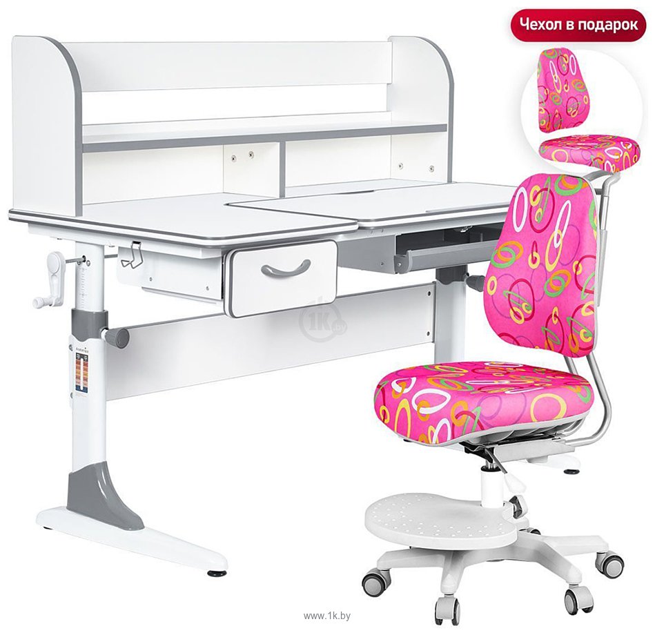 Фотографии Anatomica Study-120 Lux + надстройка + органайзер + ящик с розовым креслом Ragenta с цветными кольцами (белый/серый)