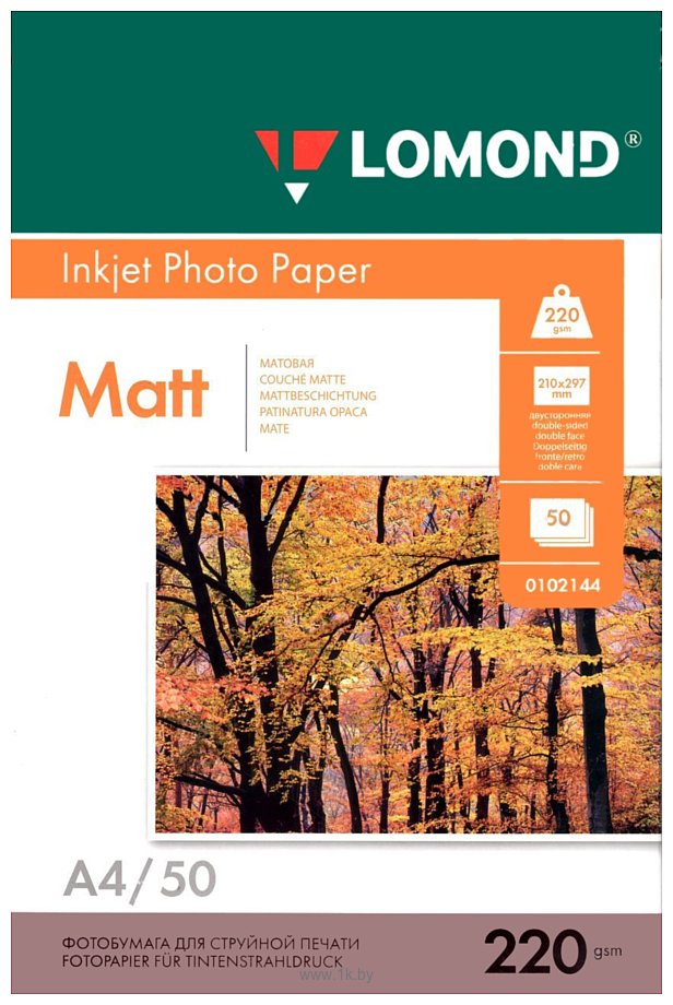 Фотографии Lomond INK JET матовая двухсторонняя A4 220 г/кв.м. 50 листов (0102144)
