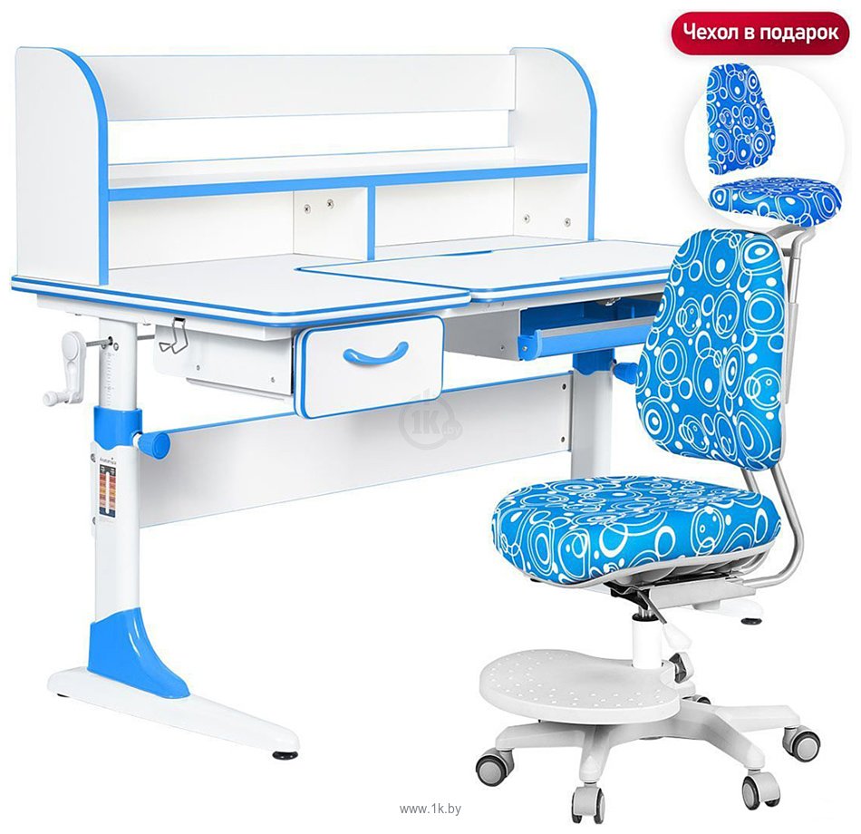 Фотографии Anatomica Study-120 Lux + надстройка + органайзер + ящик с голубым креслом Ragenta с пузырями (белый/голубой)