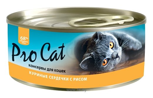 Фотографии Pro Cat Для кошек куриные сердечки с рисом консервы (0.1 кг) 1 шт.