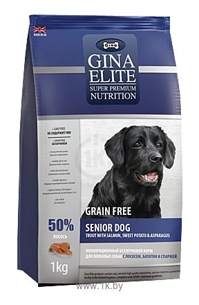 Фотографии Gina Elite (15 кг) Grain Free Senior Dog Trout With Salmon, SWEET Sweet Potato&Asparagus