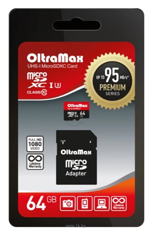 Фотографии Oltramax Premium OM064GCSDXC10UHS-1-PrU3 microSDXC 64GB (с адаптером)