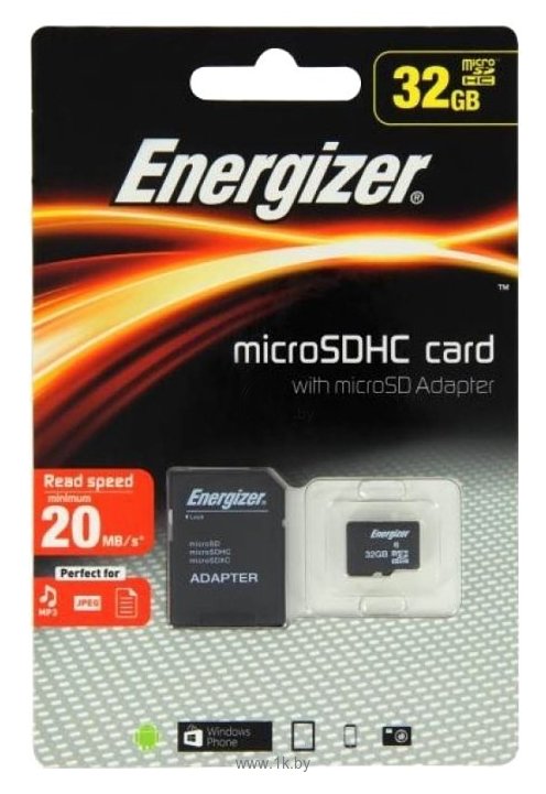 Фотографии Energizer microSDHC Class 10 20MB/s 32GB + SD adapter