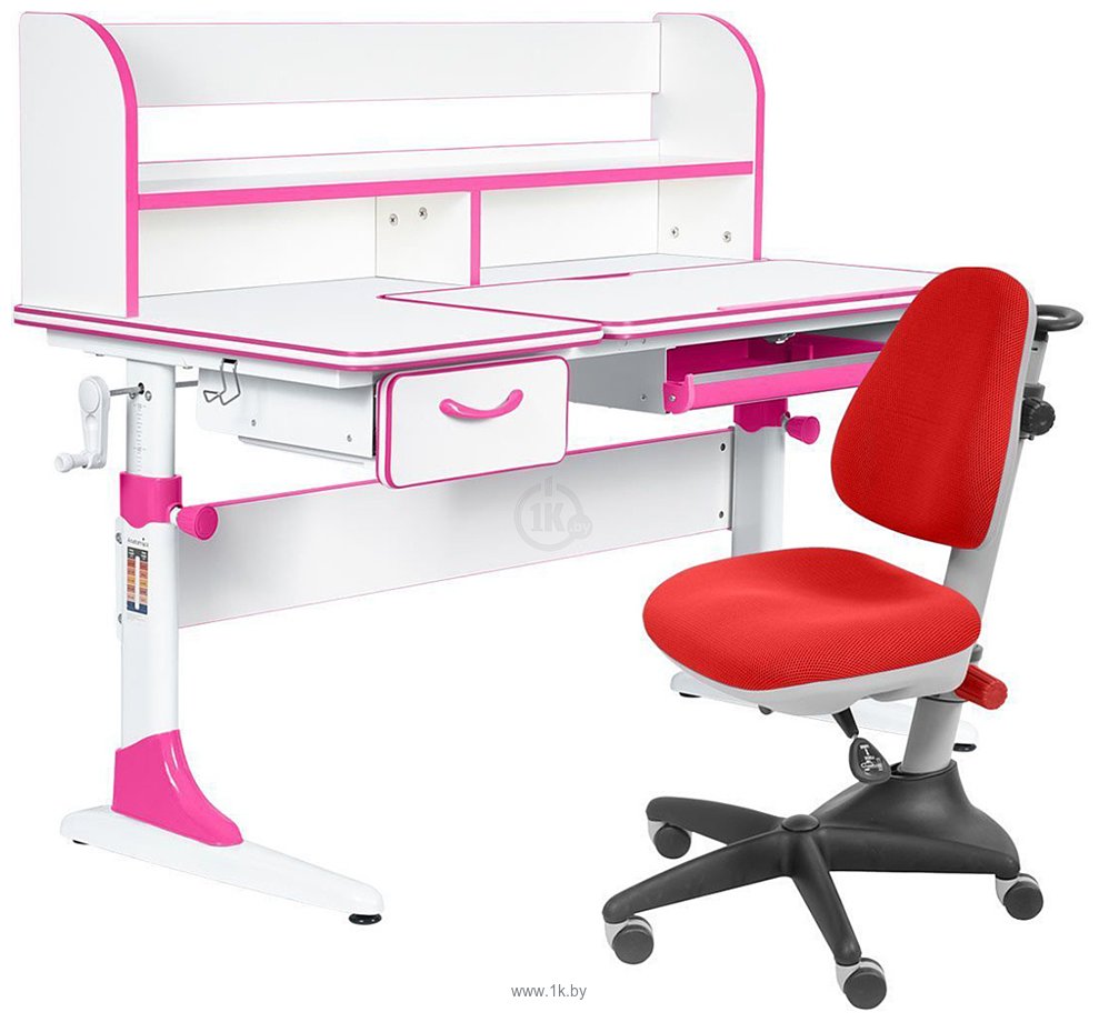 Фотографии Anatomica Study-120 Lux + надстройка + органайзер + ящик с красным креслом Бюрократ KD-2 (белый/розовый)