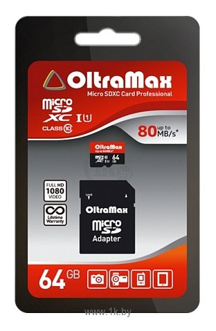 Фотографии OltraMax microSDXC Class 10 UHS-1 80MB/s 64GB + SD adapter